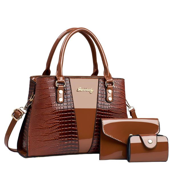 New Women's Crocodile Skin Pattern Handbag Set - 3-Piece