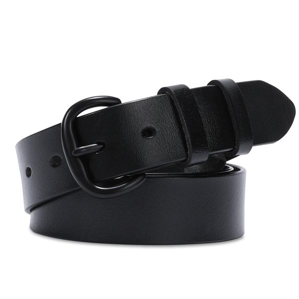 Women Leather Belt Black - Pin Buckle for Jeans Pants Dresses