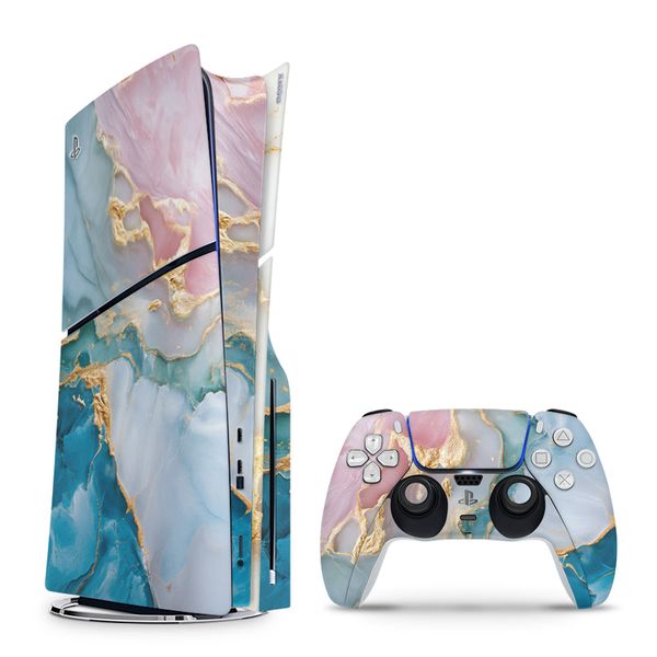 Decal Skin Compatible with PS5 Slim (Disc) - Vibrant Marbled Gold (Decal Only)