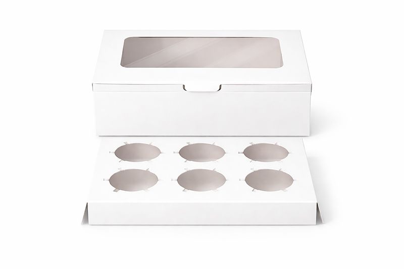 6 Pack Sturdy Cupcake Boxes with Clear Windows - holds 6 Cupcakes per Box