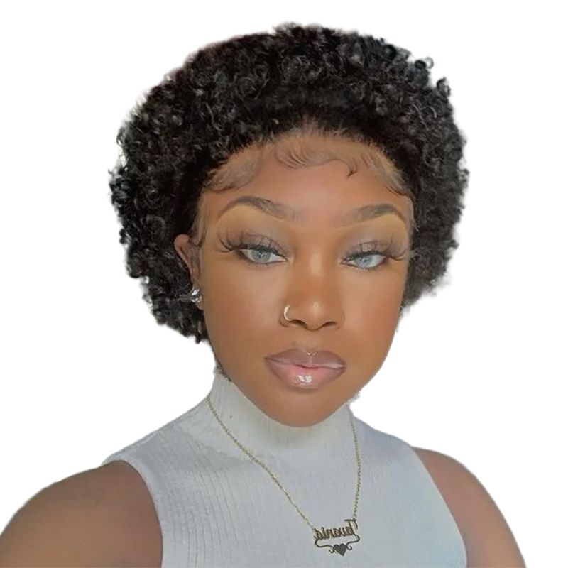 Bresilienne Brazilian Curly Pixie Cut Wigs 13x1 Frontal Lace Wig Human Hair