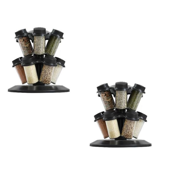 High-quality 12 Jar Seasoning Bottle and Rotating Stand - 2 Pack