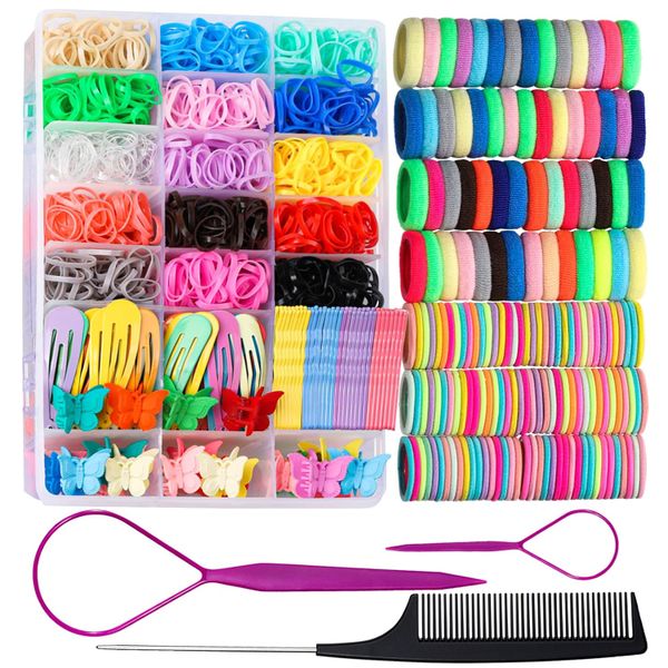 Elastic Hair Ties, Hair Accessories for Girls - 1470 Pcs