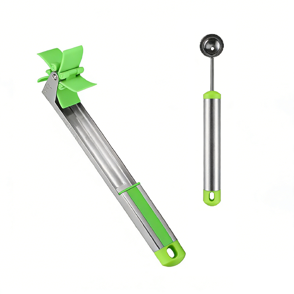 Watermelon Slicer, Stainless Steel, Windmill Blade, with Melon Baller