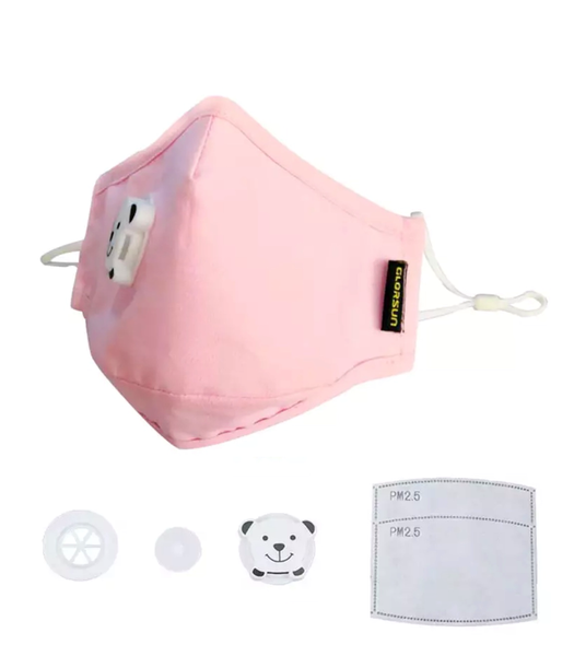 Kids Face Mask Pink - with Breathing Valve and Filter - 2 Mask