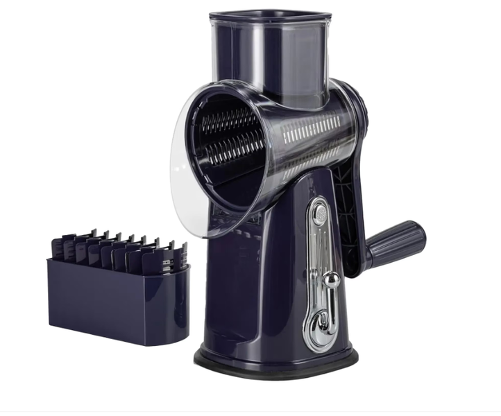 5-in-1 Rotating Grater with Handle, Stainless Steel Blades, Purple