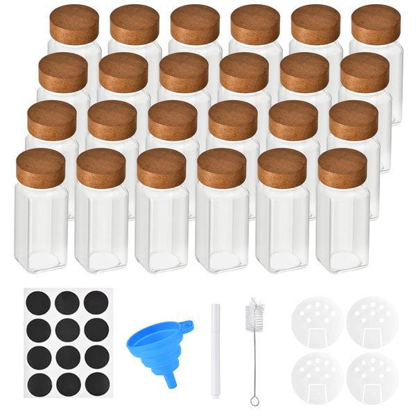 12/24 Piece 120ml Spice Jar Glass Containers Set with Lids and Labels, Funnel