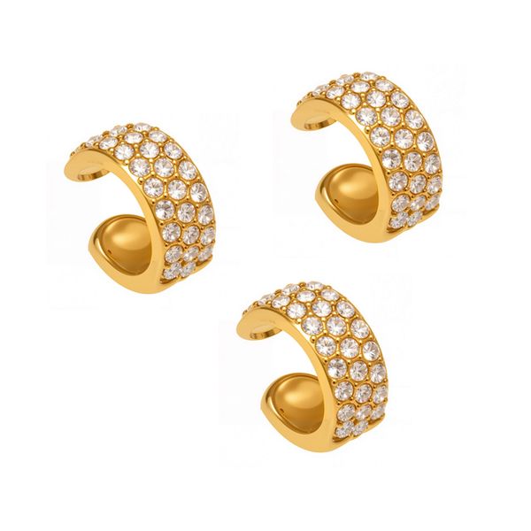 Three 5A Grade Cubic Zirconia C-clip Earrings - Sparkling Earrings