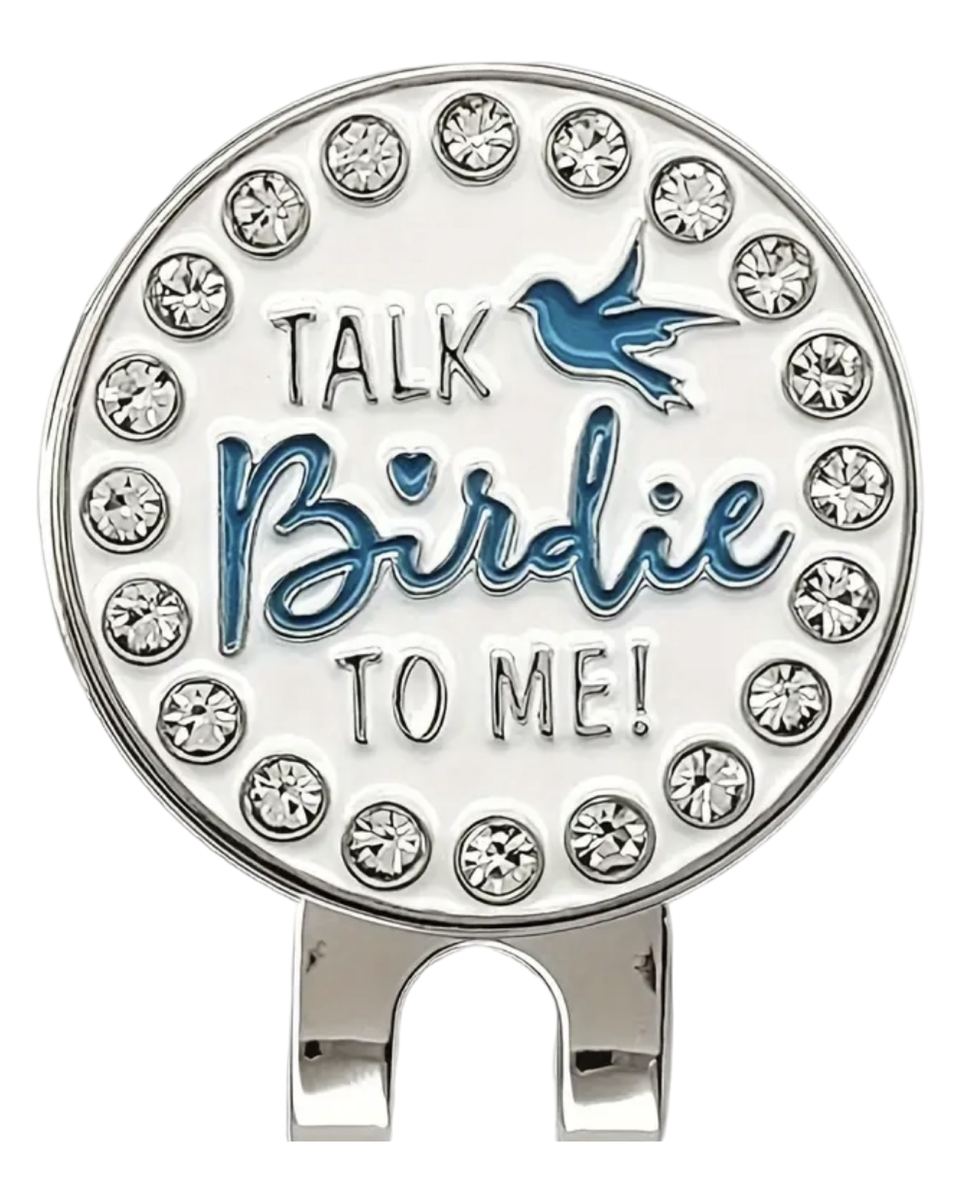Golf Hat Clip with Removable Ball Marker - Sparkly Talk Birdie to Me