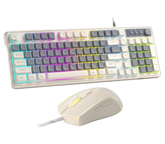 GK980 - Silent Wired Gaming Keyboard &amp; Mouse With RGB Backlighting - Pink