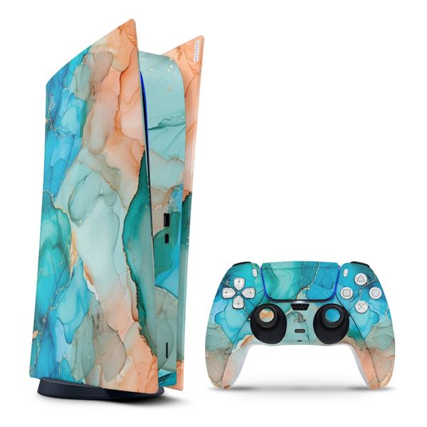 Decal Skin Compatible with PS5 Digital - Vibrant Marbled Gold (Decal Only)
