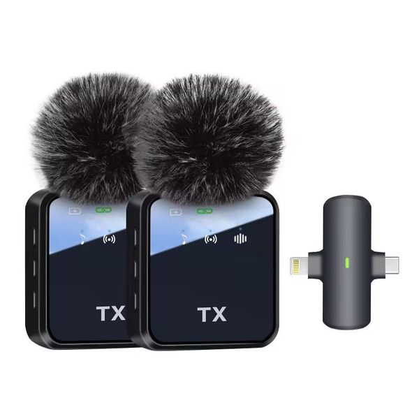 GC 2-in-1 Dual Wireless Lavalier Microphones For Type-C &amp; Lightning Devices