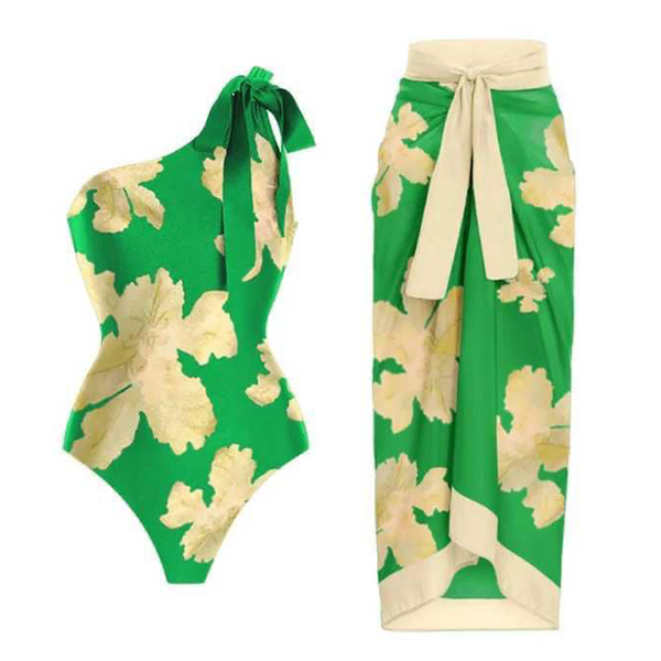 MalkiaWear Women Yardley 2 Piece One Shoulder Swimsuit Set