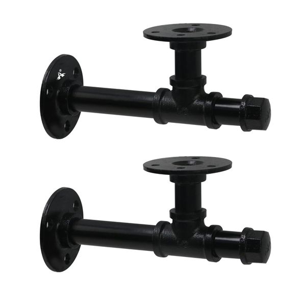 ALANES Retro Industrial Black Iron Pipe Wall Storage Shelf Holder-Pack of 2