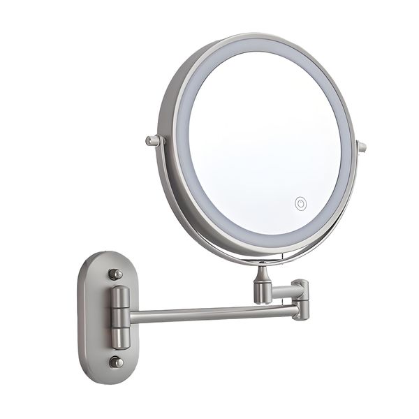 Makeup Mirror with Light and Magnifying Glass, Wall-Mounted, Chrome-Nickel