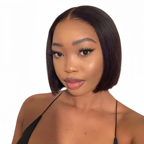 Eligababy 8 inch Straight Short Bob Wig - Human Hair with 13x4 Lace Front