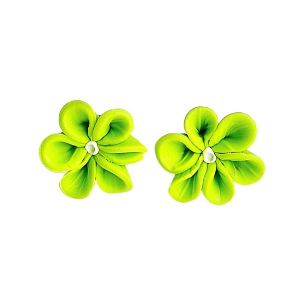Earrings Blommie's Polymer Clay Green Lime Flower Stud