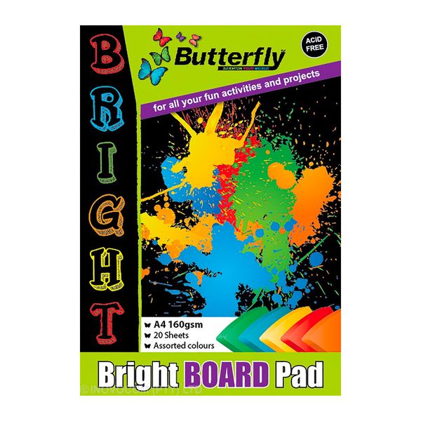 Butterfly Board Pads - A4 160gsm 20 Sheets - Bright (Assorted) x 10