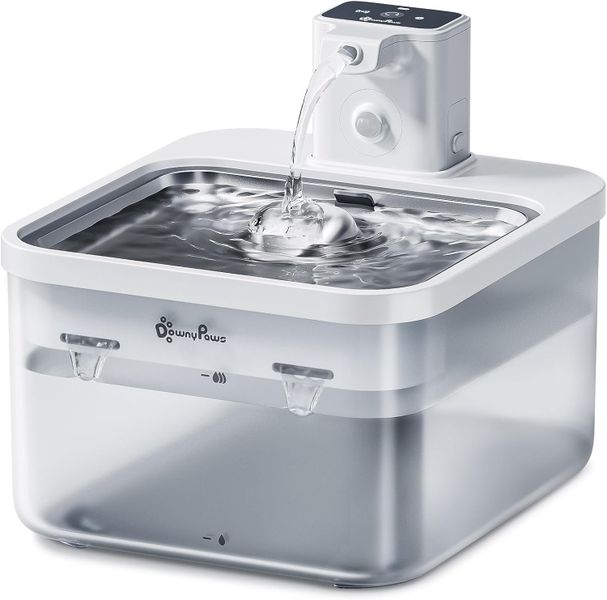 2.5L Wireless Pet Water Fountain - Stainless Steel Pet Fountain -White