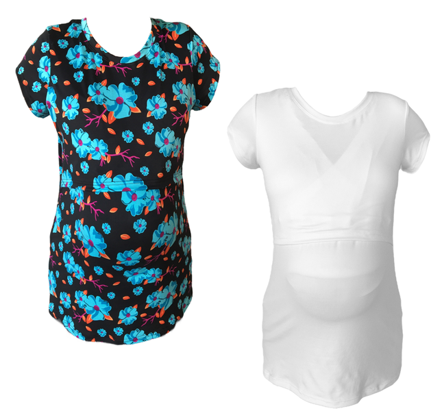 Maternity &amp; Breastfeeding Cap Sleeve- 2 Pack-Pink Floral &amp; White