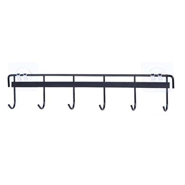 Wall Mounted Iron Coat &amp; Utensil Holder with 6 Hooks - Black - 32cm