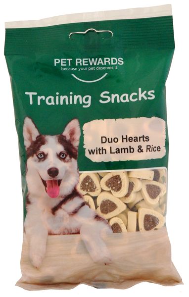 Dog Treats - Lam &amp; Rice Flavoured Duo Hearts Training Snacks - 200g