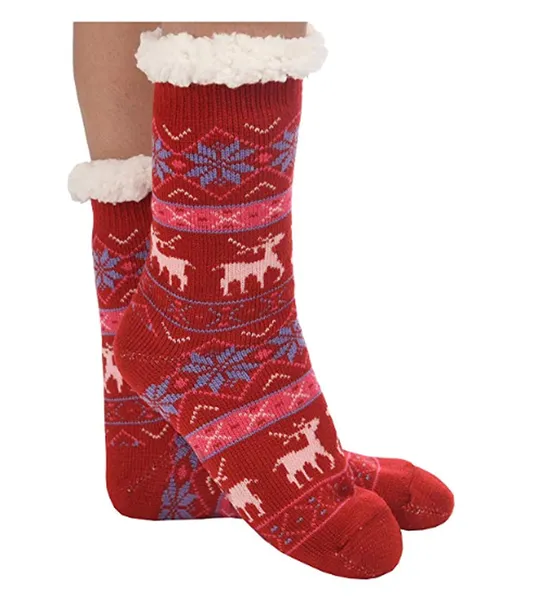 Sherpa Slipper Socks in Nordic Red