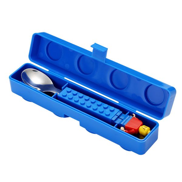 Kids Funny Fork Spoon Set With Block Toys Cartoon Steel Tableware Storage