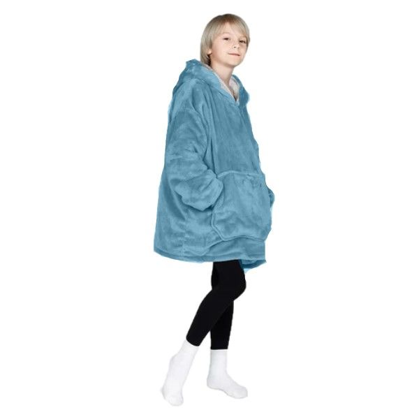 Kids Blue Fleece Cozy Blanket Hoodie