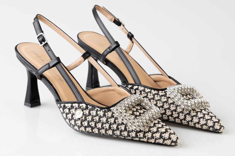 Sissy Boy: Fabric Slingback Heel With Diamante Broche