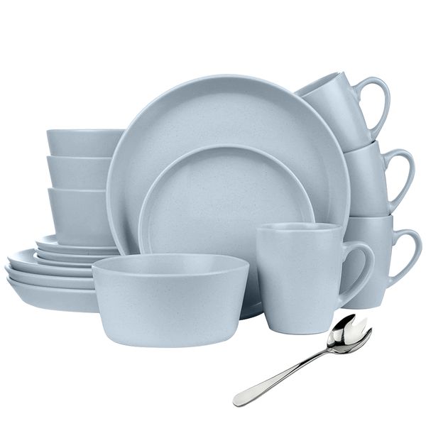 Matte Finished Stoneware Round Dinnerware Set - 17 Piece Set