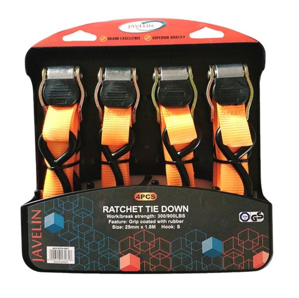 Javelin Rachet Tie Down 25mm X 1.8m 4 Pieces