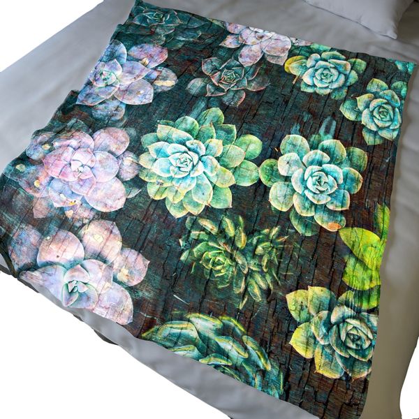 Two Tone Succulents Light Weight Fleece Blanket