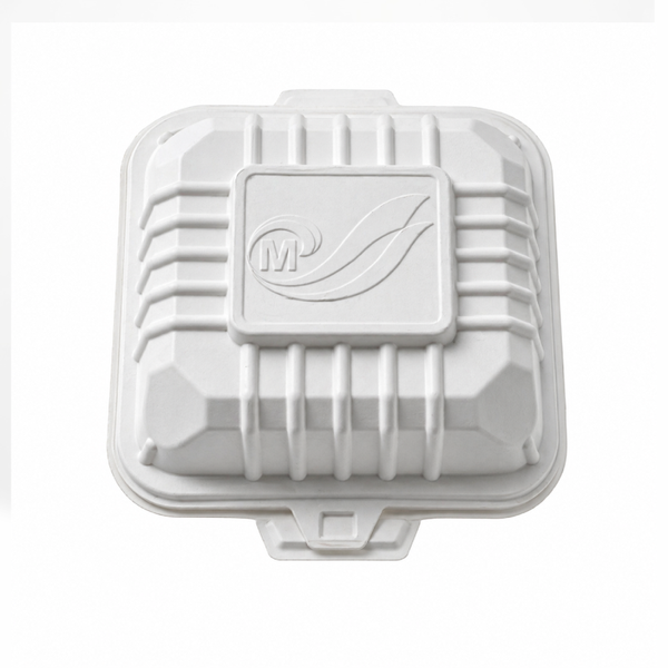 Eco Bagasse Food Container 14x14x8cm - Microwave Safe Clamshell Pack of 400