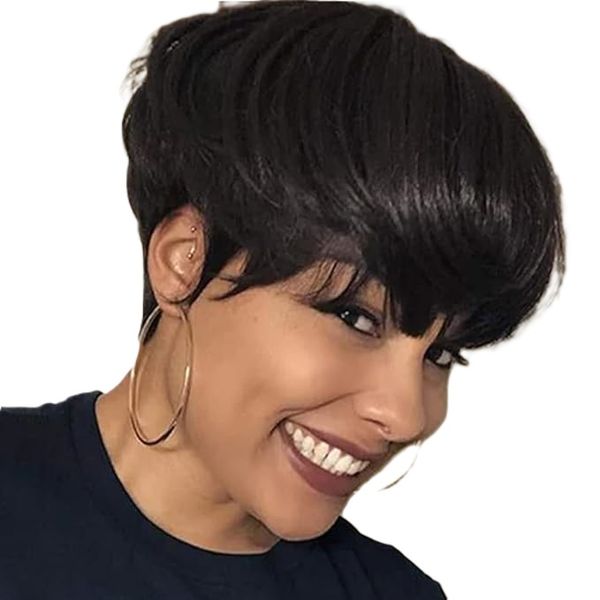 Short Pixie Cut Wig 100% Human Hair Straight Wig Full Machine 6