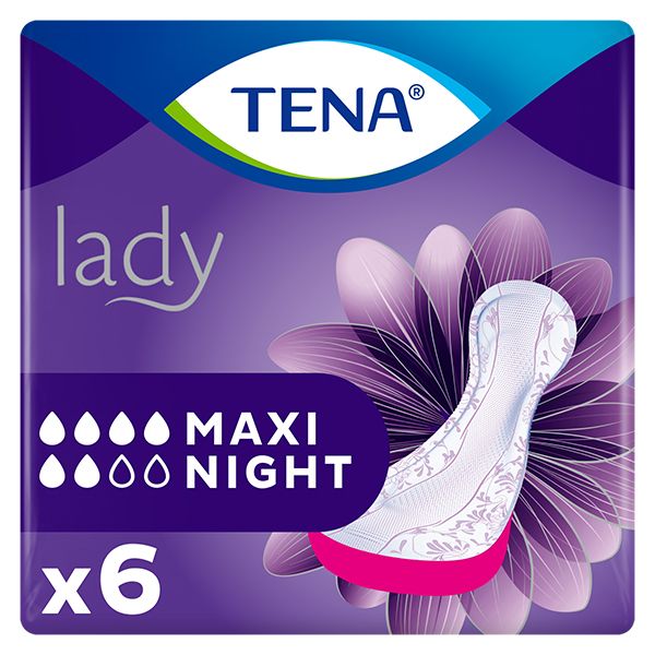 Tena Lady Maxi Night Incontinence Pads 8 Packs of 6 - 48 Pads