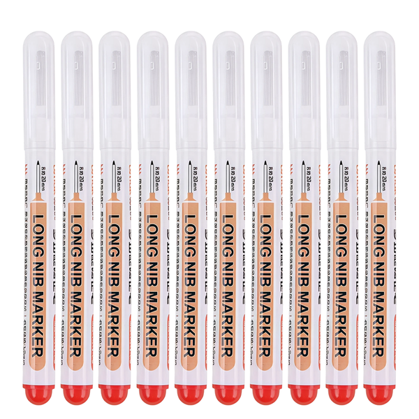 10P Woodworking Long-Tipped Marker Pen, 20MM Pen tip for Woodworking - Red