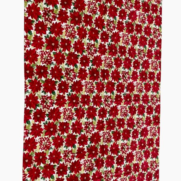Festive Red Poinsettia Flower Tablecloth-8-10 Seater