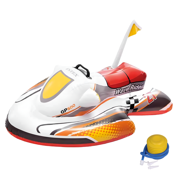 Inflatable Pool Float Classic Motorboat Ride-On Pool Toy with Pump for Kids
