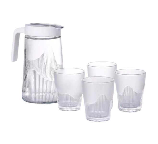 1.3L Glass Pitcher Cold Kettle Glass Water Jug with Glass Bottle, Set of 5