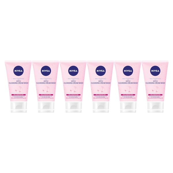 NIVEA Gentle Cream Wash, Face Wash with Natural Almond Oil, 6x150ml