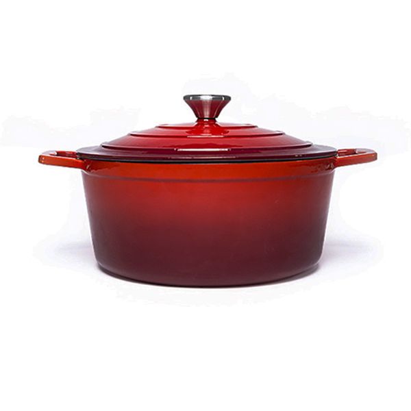 La Cocina 25cm Cast Iron Round Casserole - 4.7Liter - Red