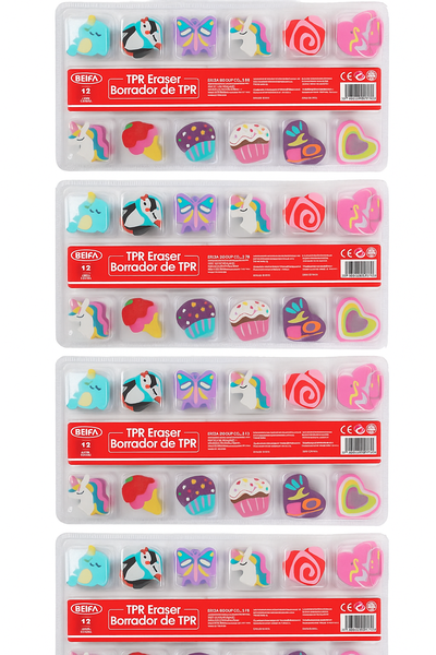 2D Shaped Eraser Set 5 x Cases -Colorful
