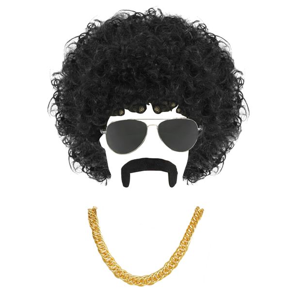 Fashion 50's Inspired Hip-Hop Costume Party Wig, Glasses &amp; Chain