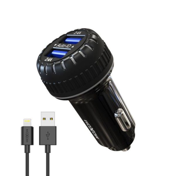 VC02 Car Charger with Lightning Cable &amp; Dual USB Ports - 2.4A Fast Charge