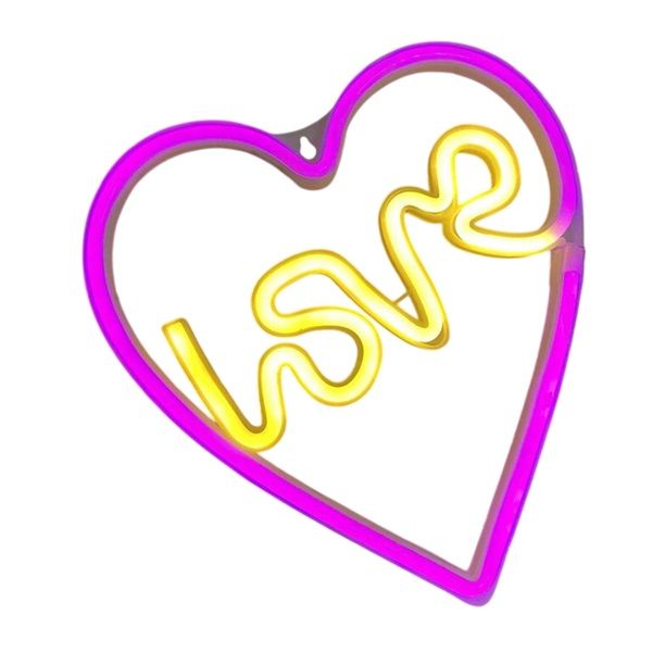 Pink And Yellow Love Heart Neon Sign Lamp