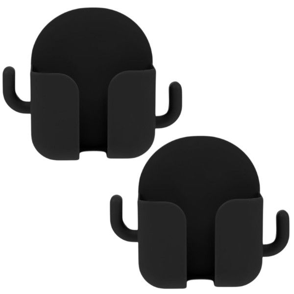 Multi-Functional Wall-Mounted Holder With 2 Hooks - Black - 2 Piece