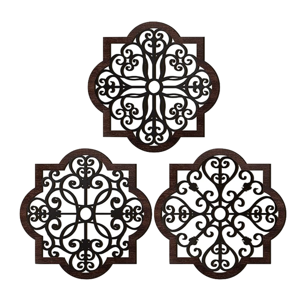 Decor 3Piece Rustic Wooden Geometric Hanging Wall Art - 30cm