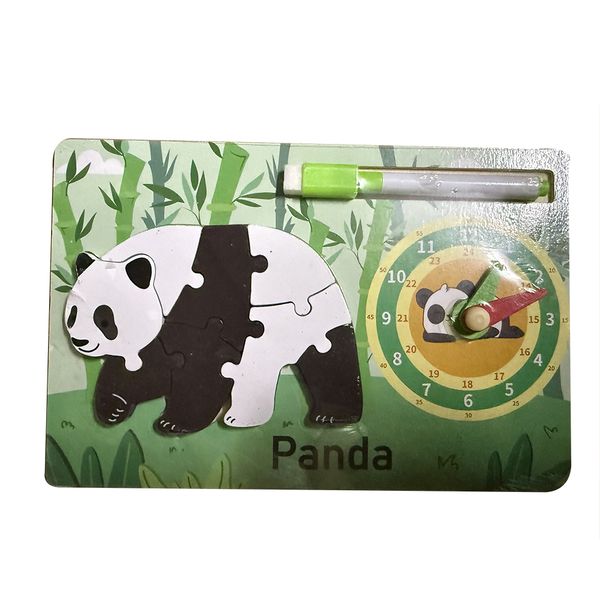 3-in-1 Fun Toy: 3D Puzzle, Clock Recognition, Doodle Board - Panda Pattern