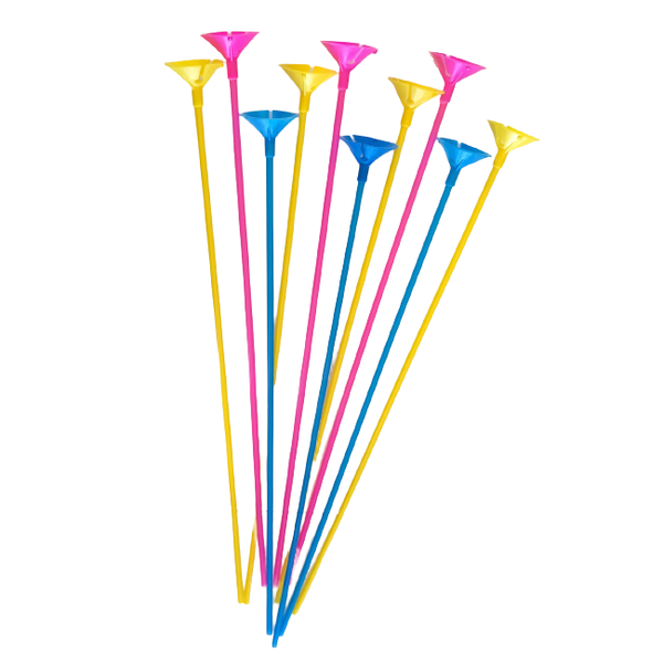 Balloon Sticks with Cups - Assorted Colours (Pack of 20)